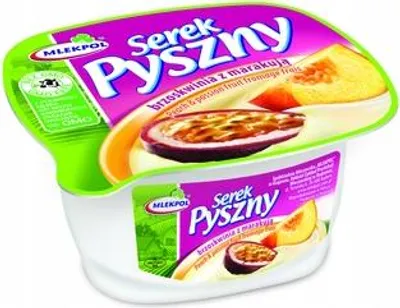 Zdjęcie produktu dla Serek homogenizowany Pyszny o smaku brzoskwinia - marakuja 140g Mlekpol