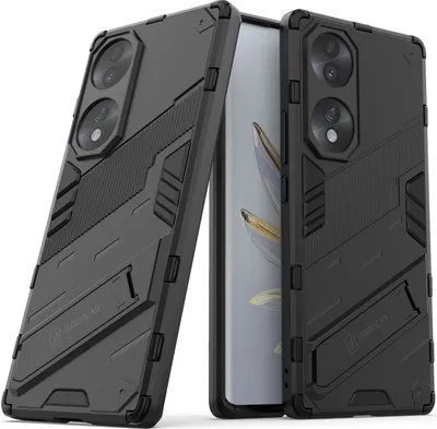 Produktbild von Armor Hülle für Honor 70, Hybrid PC TPU Bumper Stoßfestes Schutzhülle mit Standfunktion Schwarz