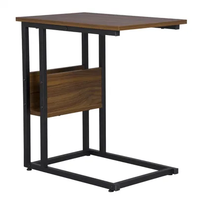Image de Table basse en forme de C - Table d'appoint - Plateau en MDF - Structure en métal - Dimensions : 55 x 36 x 59,5 cm - Capacité de charge : 10 kg - Finition noyer foncé