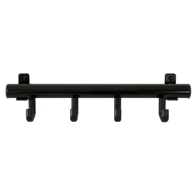 Produktbild von Kompakte Aluminium Wandgarderobe mit 4 Kunststoffhaken | HxBxT 10x41x7,5cm | Schwarz