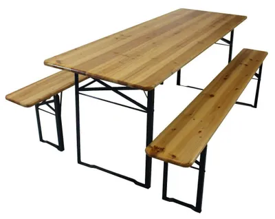 Immagine prodotto di Set Birreria tavolo con panche da campeggio in legno e acciaio pieghevoli - 220x70 cm