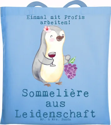 Produktbild von Mr. & Mrs. Panda Baumwolltasche Sommelière Leidenschaft - Sky Blue - Geschenk, dokumententasche, Laptoptasche, Tasche, Tote Bag, Jutebeutel, Beutel