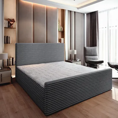 Produktbild von Masseno Boxspringbett BRENTO 160x200 cm Komplett-Set mit Bonell Matratze und Topper, Polsterbett mit Bettkästen -Grau, TILIA 90