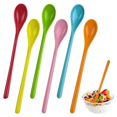 6 Kunststofflöffel 19 cm, bunt, Melamin, spülmaschinengeeignet