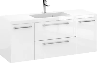 Produktbild von Rosen 120 cm Badezimmerschrank mit Waschbecken und Chrom Griffen - Zeitloses Design für Elegantes Bad