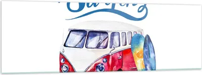Produktbild von Bilder auf glas - Aquarell Surfbrett Palme Bäume - 160x50cm - Glasbilder - Wandbilder - Kunstdruck - zum Aufhängen bereit - Wanddekoration aus Glas - Glas Bilder - Wandbild auf Glas - GAB160x50-3112