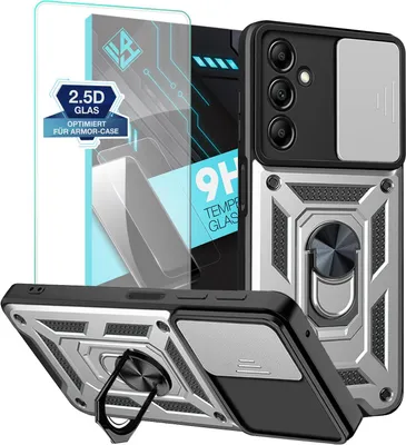 Produktbild von Armor Handyhülle für Samsung Galaxy A25 5G mit 9H Displayglas Displayschutz Kameraschutz Handy Panzer Case Cover Schutzhülle Outdoor Farbe: Silber