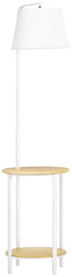 Productafbeelding van Vloerlamp met 2 planken, staande lamp, voetschakelaar, 40 W, E27, naturel + wit