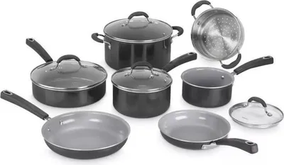 Immagine prodotto di Set di pentole Cuisinart 54C11BKEU, 11 pezzi, rivestimento antiaderente in Vetroceramica, adatto a tutti i tipi di fornelli, compresa l'induzione, resistente al forno fino a 200 °C