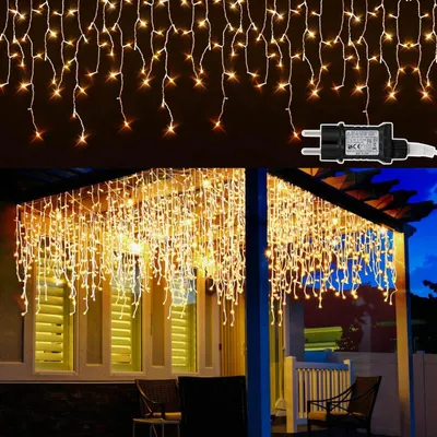 Immagine prodotto di Bettizia 20M 600LEDs pioggia di ghiaccio fata luci bianco caldo, tenda luce finestra con 8 modalità IP44 impermeabile, illuminazione di Natale festa balcone giardino decorazione