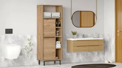 Immagine prodotto di Merbok - Mobile Colonna, 160x36x45h cm Marrone Noce, 4 Ripiani