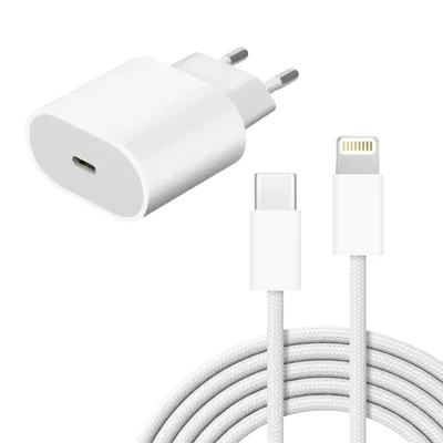 Produktbild von USB-C Ladegerät 20W + 2m iPhone Lightning Ladekabel – Schnellladegerät mit gesleevtem Ladekabel für iPhone 5 bis 14 Pro Max, iPad, iPod & AirPods