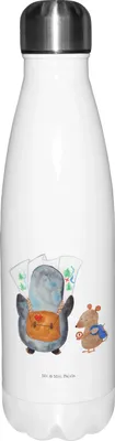 Produktbild von Mr. & Mrs. Panda Trinkgefäß Pinguin & Maus Wanderer - Weiß - Geschenk, Trinkflasche, trinkflaschen, thermobehälter, Abenteuer, Wanderlust, Wasserflasche, Thermos, Wandern