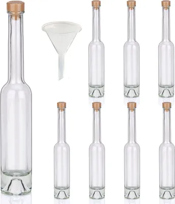 Produktbild von Flaschen Set Glasflaschen leer je 100ml mit Trichter Korken & Kapseln, 8 Likörflaschen