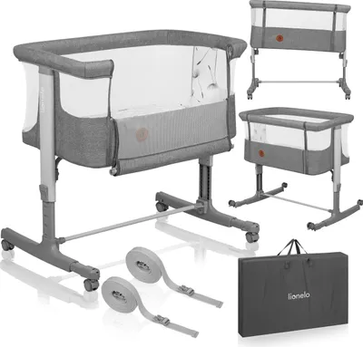 Produktbild von Lionelo Aurora 3in1 - Beistellbett, Babywiege, freistehendes Babybett - mit Matratze, mit Tragetasche, Stufenlose Höhenverstellung - Bis 9 kg - Grau