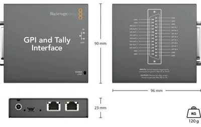 Productafbeelding van Blackmagic Design GPI & Tally-interface, zwart, DC, 12 V, 0 - 40 °C, -20 - 60 °C, 0 - 95%