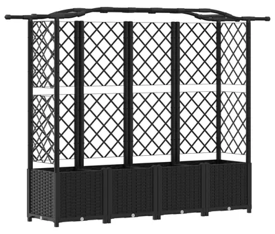 Obrázok produktu pre vidaXL Vyvýšený záhradný box s oporou na rastliny a strechou, čierna farba, 204 x 40 x 138 cm, PP materiál