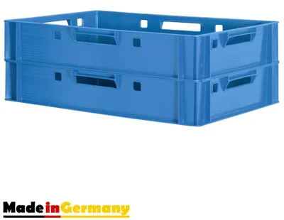 Turm aus 2x Euro-Plastikkiste E1, blau, mit Griff auf jeder Seite, made in EU