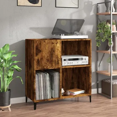 Produktbild von vidaXL Plattenschrank Highboard Räuchereiche mit Metallbeinen 84,5 x 38 x 89 cm