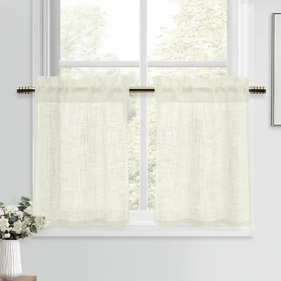 Produktbild von Beige Vitrage Vorhänge - 2 Stück kurze Fensterdekoration 60x60 cm