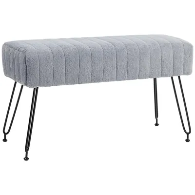 Produktbild von Gepolsterte Sitzbank mit Kunstfell, Metallbeinen, 120 kg Tragkraft, Grau/Schwarz, 82x30x47 cm