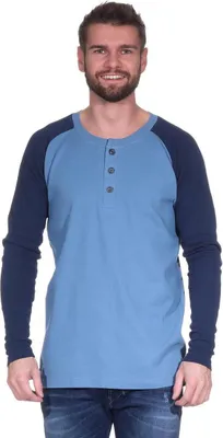 Immagine prodotto di Herren Oversize-Schnitt Langarm Shirt Baumwolle zweifarbig Blau/Dunkelblau M