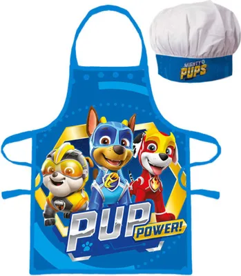 Produktbild von PAW Patrol Kinder Kochschürzen-Set „Mighty Pups – PUP Power“ | Schürze + Kochmütze | 100 % Polyester | Blau