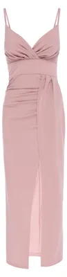 Produktbild von Damen Maxikleid, rosa, Größe S, mit Herzausschnitt und Raffungen, reguläre Passform