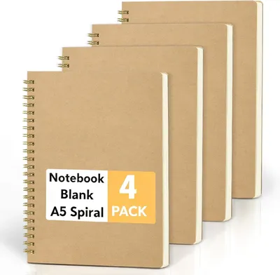 Produktbild von Notizbuch A5 unliniert, 4 Stück, 160 Seiten, Spiralbindung, für Schule