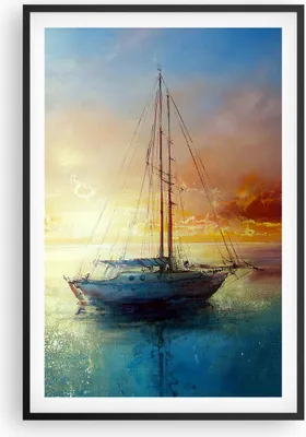 Produktbild von Gerahmtes Poster - Schwarzer Rahmen - Segelboot Westen die Sonne - 61x91,5 cm - Wand Bild - Wanddeko - Wandbilder - Wandposter - Bilderrahmen - Bilder - Kunstdruck - Wandbild - P2BPA61x91-4145