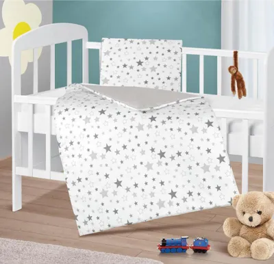 Image de Couette et oreiller pour bébé - 75x100 cm, 42x32 cm - Gris,Blanc