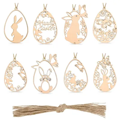 Productafbeelding van 8 Stuks houten osterdecoratie met opgehangen ornamenten voor Pasen
