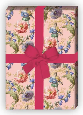 Produktbild von Elegantes Blumen Geschenkpapier mit venezianischem Violonisten auf rosa - G7719, 32 x 48cm