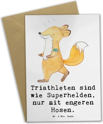 Produktbild von Mr. & Mrs. Panda Glückwunschkarte Triathlon Superheld - Weiß - Geschenk, Sportler, Radfahren, Gemeinschaft, weihnachtskarten, dankeskarten, Teamsport, Laufen, osterkarte