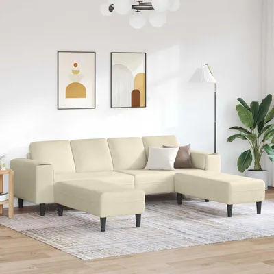 Image de Canapé vidaXL, couleur crème, 250 x 188 x 76 cm, en velours côtelé