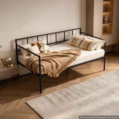 Image de VEVOR : Structure de lit de jour, convertible en canapé, avec espace de rangement sous le lit, idéal pour salon, chambre à coucher et chambre d'amis, pour 2 personnes, structure en métal, capacité de charge de 180 kg, sans mécanisme de lit escamotable, couleur noire