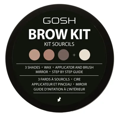 Produktbild von GOSH Eye Brow Kit, 3 Farben, Braun, Mica. Dimethicone. CI 77499\Iron Oxides. CI 77491\Iron Oxides. CI 77742\Manganese..., Rund, Schwarz, 3 g