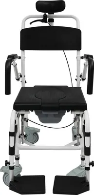 Produktbild von Toilettenstuhl mit Rollen - Duschrollstuhl - Verstellbare Armlehnen - Sitzhöhe 55–61 cm - 4 Rollen mit Bremse - Belastbar bis 100 kg - Schwarz