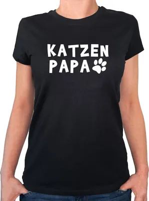 Produktbild von Huuraa Damen T-Shirt Katzenpapa Tapse XS Black Bio Baumwolle Fairtrade Damenshirt Geschenkidee