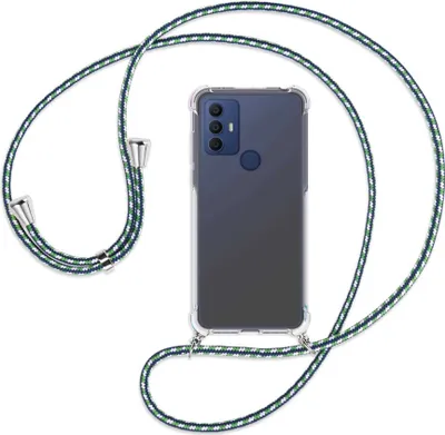 Produktbild von Handykette Backcover-Schutzhülle mit Band (Metall silberfarben) für TCL 30 SE, TCL 305, TCL 306 - grün/blau/weiß