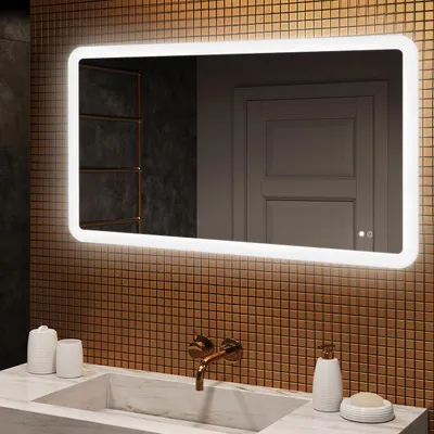 Obrázok produktu pre Kúpe??ové zrkadlo 120x70cm - zaoblený s LED osvetlením - LED Dual a dotykový senzor a vyhrievacia rohož