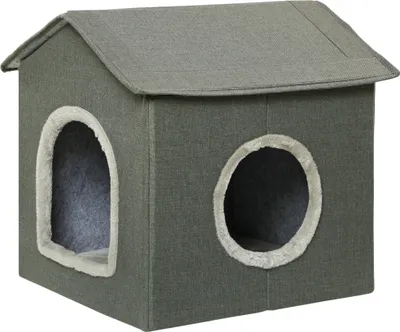Produktbild von PawHut Cat Cave, kočičí domeček, kočičí bouda se dvěma dveřmi, koš pro kočky s polštářem, pelíšek pro kočky do 5 kg, polyester, šedá, 39 x 43,5 x 40,5 cm