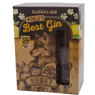 Produktbild von Illegal Gin – Rebel - World´s Best Geschenkbox inkl. limitiertem Longdrink Glas
