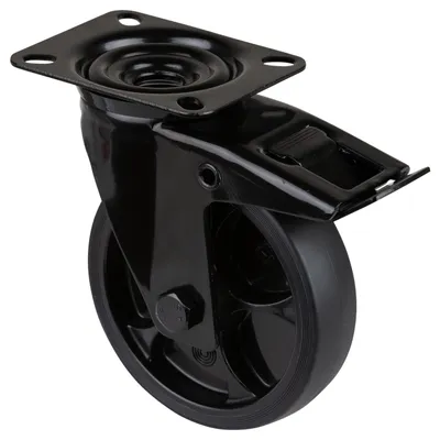 Zdjęcie produktu dla Kółko skrętne D.125mm Trgf.120kg w.Festst.Gum.104x80mm czarne BS ROLLEN