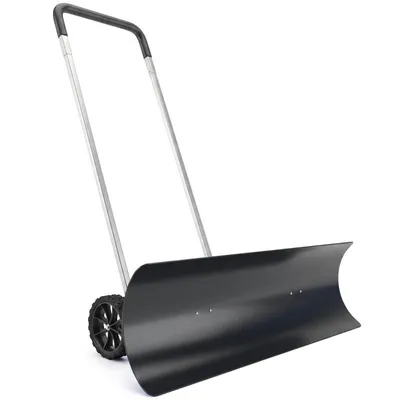Produktbild von Schneeschieber mit Rädern – Größe 95 x 60 cm – Aluminium – Verstellbarer, rutschfester Griff – Korrosionsbeständig – Zur Schneeräumung