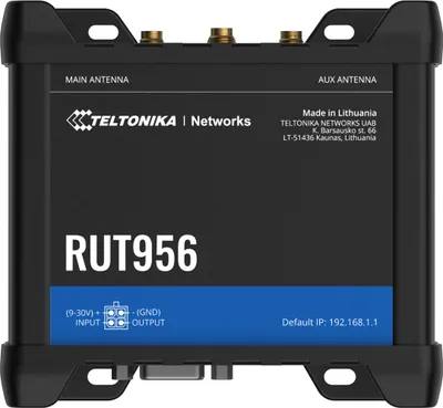 Zdjęcie produktu dla Teltonika RUT956, Router sieci komórkowej, Czarny, Aluminium, Plastik, Szyna DIN, Przemysłowy, Fast Ethernet