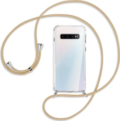 Produktbild von Handykette Backcover-Schutzhülle mit Band (Metall silberfarben) für Samsung Galaxy S10 - caramel