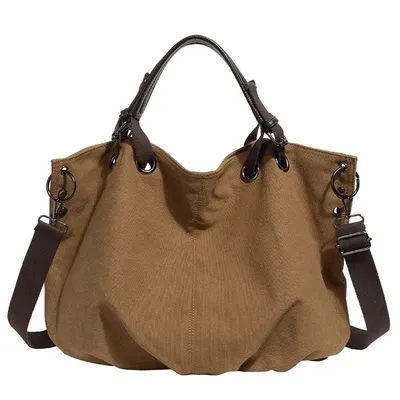 Produktbild von Retro Canvas Umhängetasche Multifunktionale Schultertasche mit Henkel und Verstellbarem Gurt, Braun