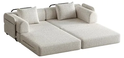 Immagine prodotto di Divano letto 2 in 1 - Modulare a forma di "U" - Composto da 2 elementi - Tessuto in chenille - Spazio contenitivo integrato nell'bracciolo - Struttura in metallo - Colore kaki