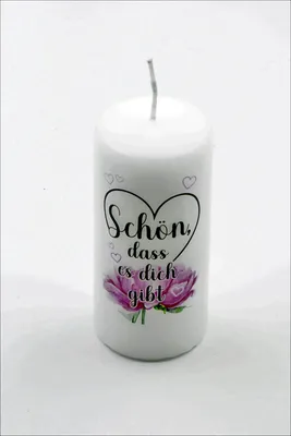 Produktbild von Geschenk-Kerze mit Aufdruck "Schön dass es dich gibt" 10,5x5x5 cm
